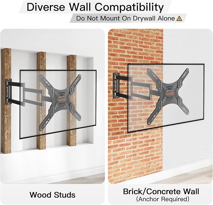 ELIVED Long Arm TV Wall Mount for 26-65" TVs, Max VESA 400x400, 77 Lbs Load | 37.4in long extension, full motion swivel & tilt, durable wall bracket for household flat screen TVs - Image 6