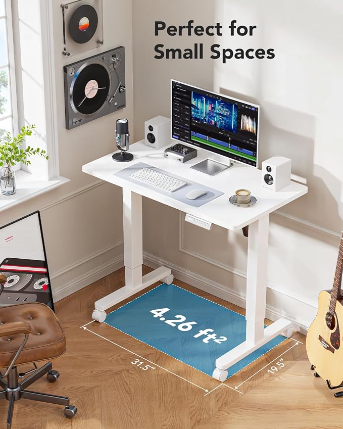 HUANUO Electric Small Standing Desk, Whole Piece Desktop, Adjustable Height Computer Desk, 4 Height Memory Settings, Sit Stand Up Desk for Home Office, 35" x 20", White - Image 6
