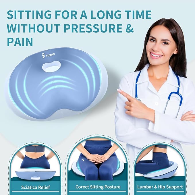 Seat Cushion Lumbar Support Pillow for Office Chair, Car Lower Back Support, Ergonomic Desk Chair Pillow for Butt and Back Support of Memory Foam Seat Pad(Blue) - Image 4