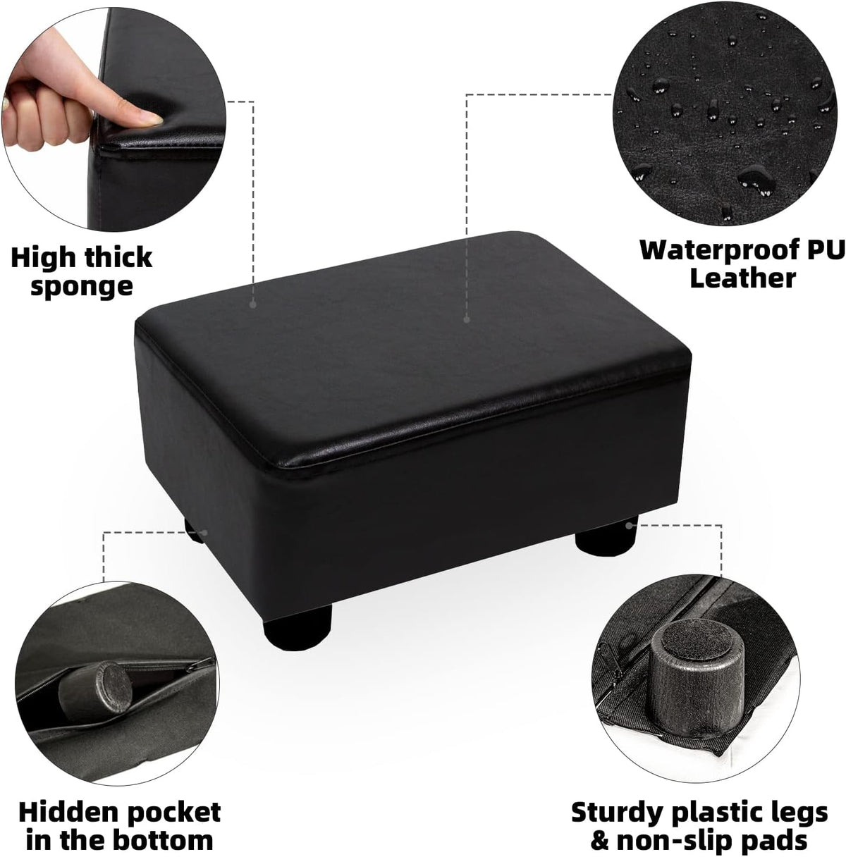 CAROLMADE Small Foot Stool Ottoman Footstool with Legs Under Desk Footrest for Living Room Bedroom and Office, Black - Image 6