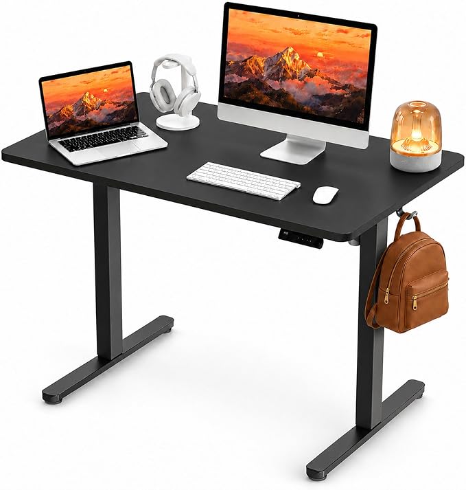 Electric Standing Desk, 40" x 24" Adjustable Height Sit Stand Desk, Small Space Workstation, Compact Computer Desk for Home Office, Stable Steel Frame (Black) by Unknown