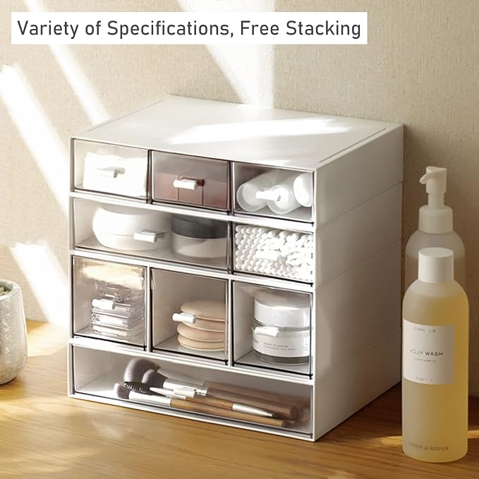 Desk Drawer Organizer, Stackable Storage Drawers, Plastic Compact Desk Storage Box Great for Office School Home Small Space - Large 3 Drawers (White) - Image 4