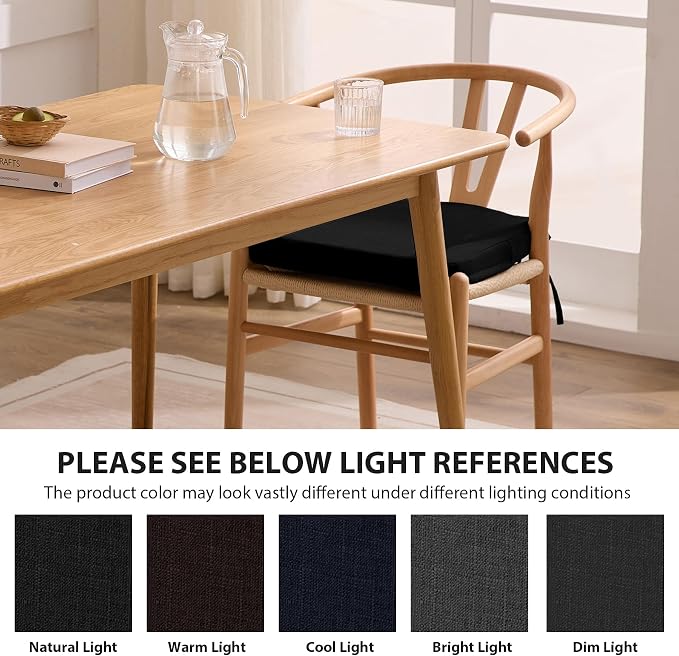 Ruqmuis Chair Cushions for Dining Chairs, 2" Thick Seat Cushions for Kitchen Chairs, D-Shaped Chair Pads with Washable Cover, Ties and Non Slip Backing, 17'' x 16'', Set of 6, Black - Image 6