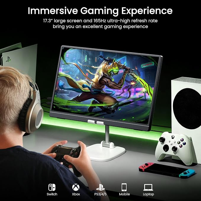 VILVA 17.3" QHD 165Hz USB-C HDMI Gaming Monitor | 17.3" QHD 165Hz IPS, slim metal+stand, USB-C/HDMI, for PC/PS5/Xbox/Switch, gaming. - Image 5