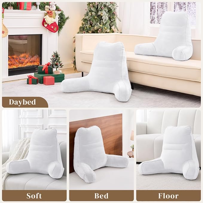 Sasttie Reading Pillow for Bed, Back Pillow for Sitting Up, White | 21" Backrest Support Cushion for Couch, Sofa, and Floor, Dorm Essentials, OEKO-TEX, Adjustable Down Alternative Fill - Image 7