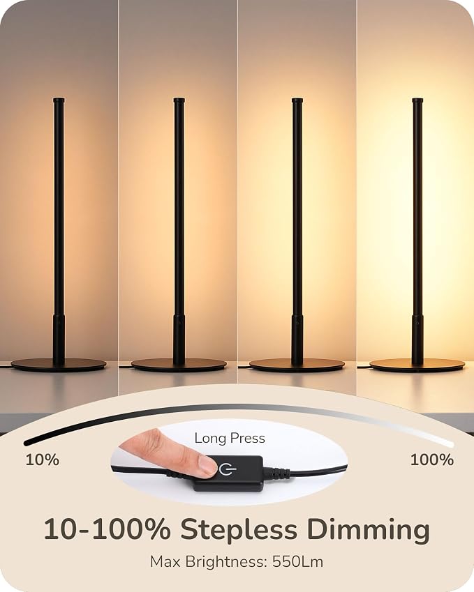EDISHINE LED Table Lamps for Living Room, Modern Dimmable Desk Lamp, Black | 3 Color Temperature, Memory Function, Metal Finish, Skinny Modern Minimalist Style for Bedroom, Corner - Image 4
