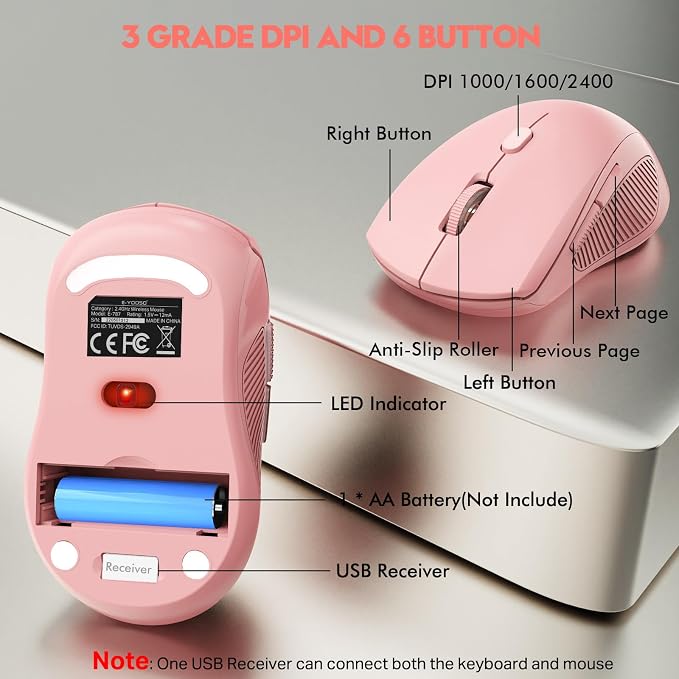 Wireless Keyboard and Mouse Combo, Full Size Ergonomic with Wrist Rest | 2.4GHz USB Receiver, 3 DPI Adjustable 6-Button Cordless Mouse for Computer, Laptop, PC, Windows - Image 6