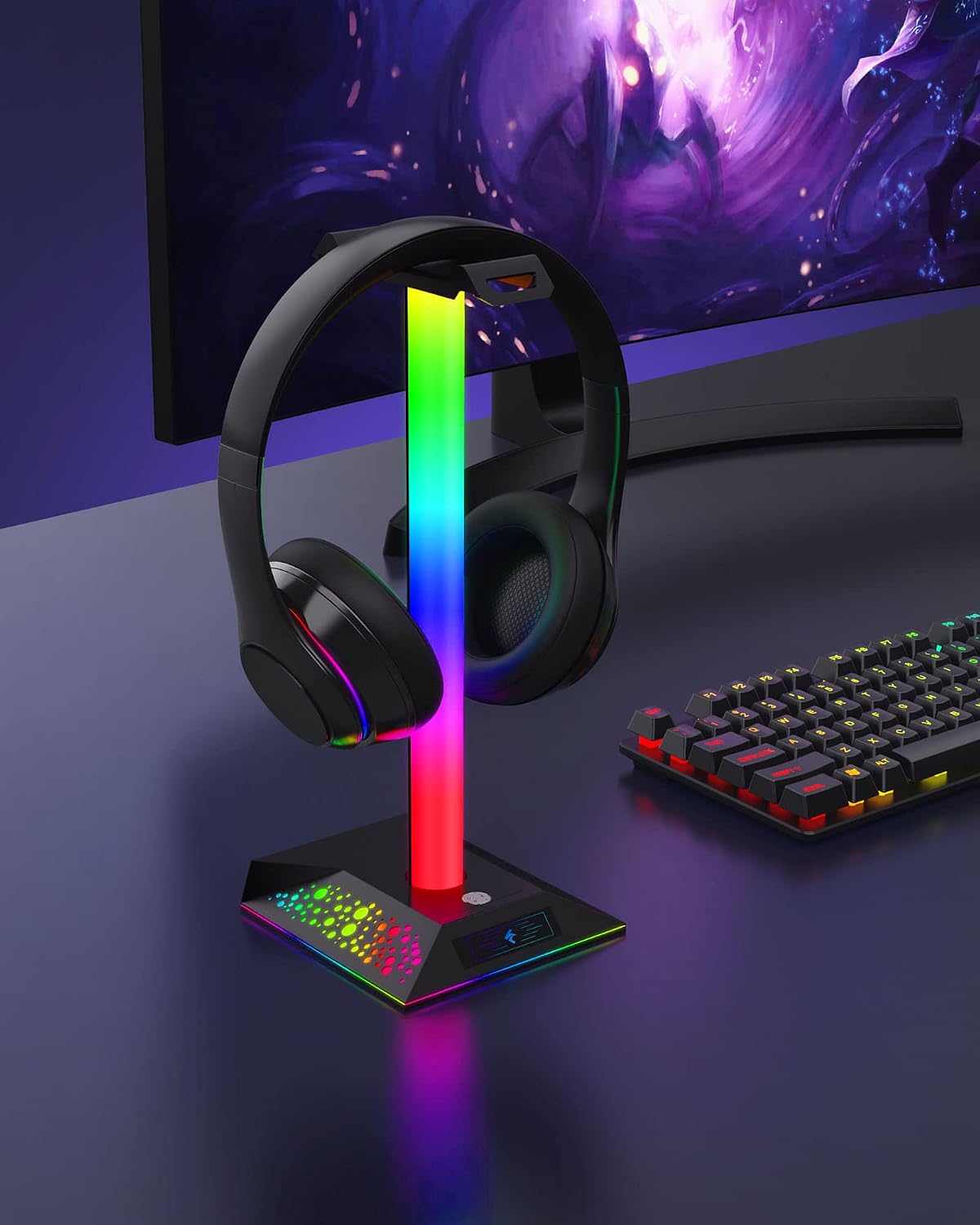 Hcman Headphone Stand Gaming Headset Holder RGB PC Gaming Accessories for Desk, Cool LED Headset Stand with 2 USB Charger for Gamer, Black - Image 7