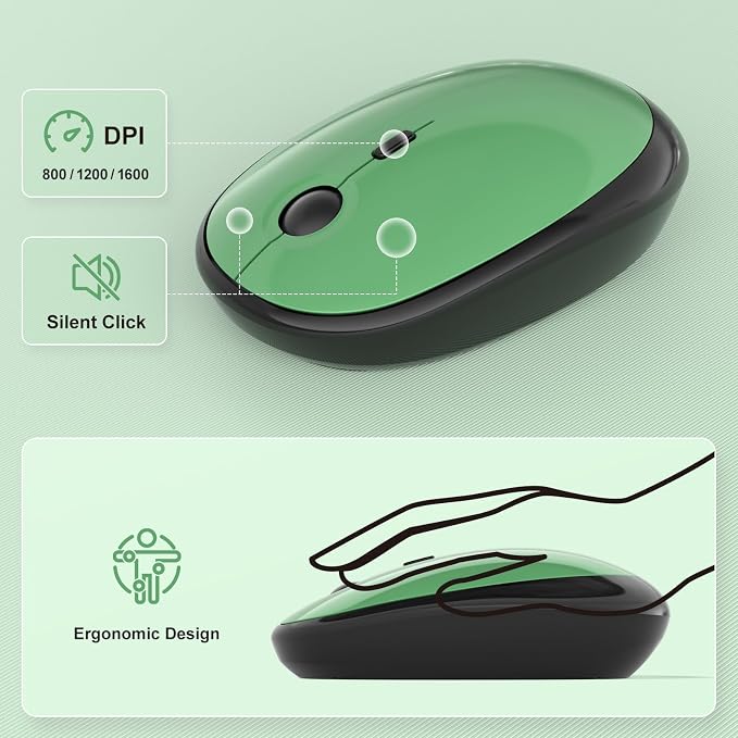 MOFII Wireless Keyboard and Mouse Combo,2.4G Typewriter Keyboard Quiet Mice | Retro Full Size Computer Keyboards,Cute Mouse, USB Dongle Plug and Play, for PC,Laptop,Desktop,Windows (Black Green Gradient) - Image 3