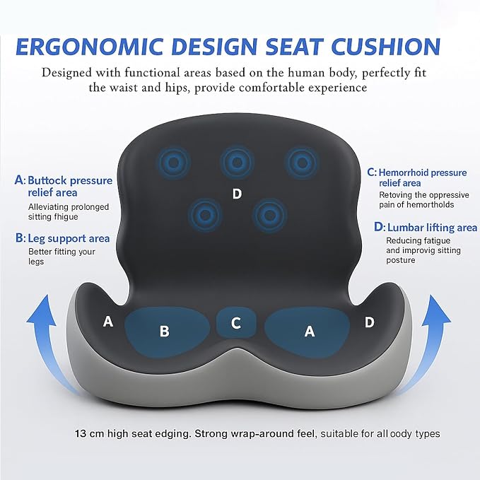 Ergonomic L-Shaped Memory Foam Seat Cushion with Lumbar Support, Designed to Help Relieve Tailbone, Coccyx & Lower Back Pain for Office,Truck, Car & Travel (Black) - Image 7