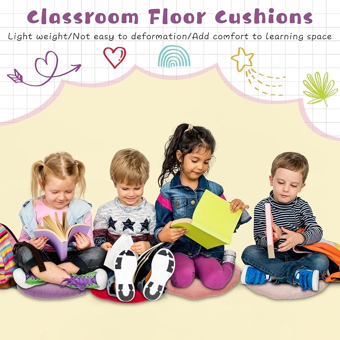 Tinideya 24 Pcs Floor Cushions Classroom,Medium 15.7 Inch,Pink-Purple | Round Meditation Pillows for Adults Kids, Flexible Seating Nursery Living Room Yoga, Soft Padded Chair Cushion - Image 5