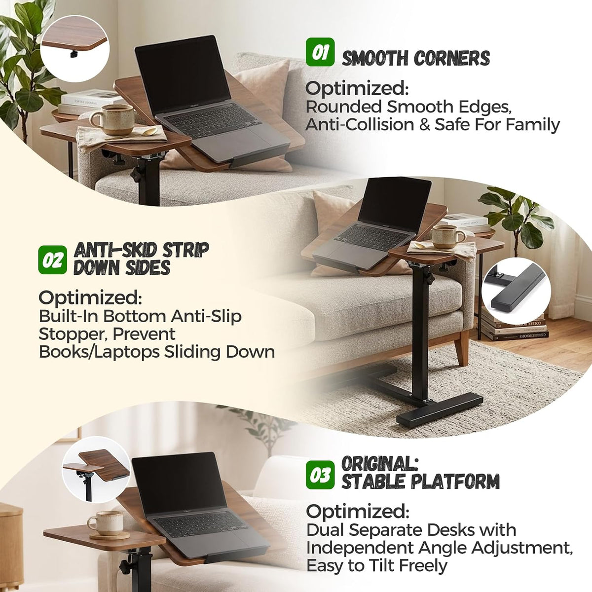 Extra-Large TV Tray Table, Height Adjustable C-Shaped Side Table - Image 6