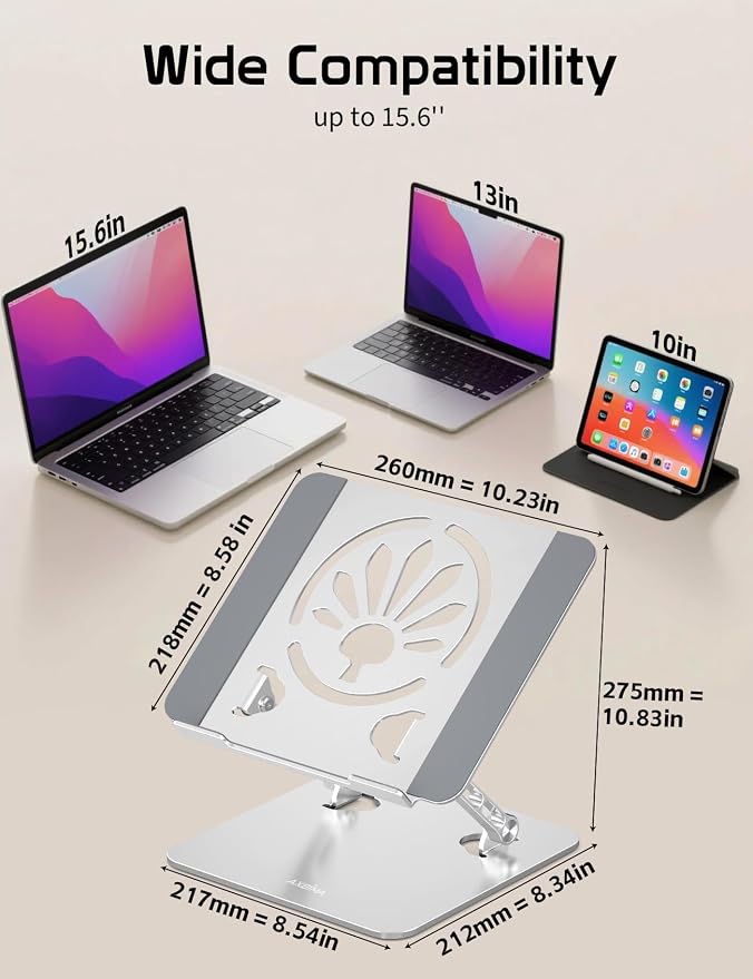 Adjustable Aluminum Laptop Stand for Desk,Ergonomic Riser, Silver | Open Ventilated Design, Fits MacBook Pro/Air & 10"-16" Laptops, Stable Support for Office, Home & Travel - Image 6