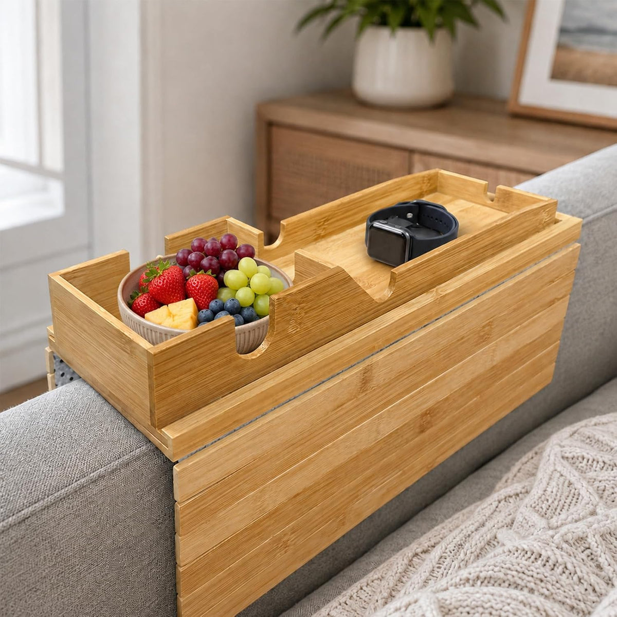Foldable Bamboo Couch Arm Tray Sofa Armrest Tray Table for Couch - Image 4
