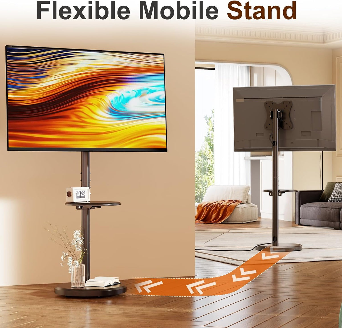Rolling TV Stand with Wheels for 10-46 Inch TVs, 88 lbs, Black - Image 8
