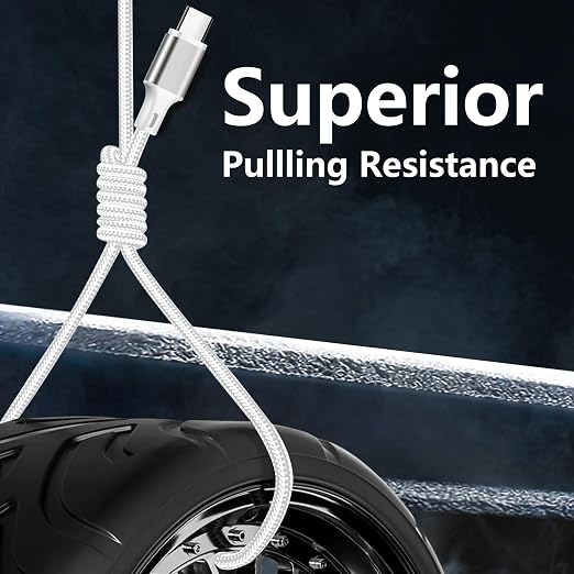 USB C to USB C Cable, 3 Pack 10ft Type C Fast Charger Cord (Silver) | Nylon Braided High-Speed Data Transfer Wire for iPhone 17/16/15 Plus/Pro Max iPad Air Ps5 Controller Samsung Galaxy - Image 3
