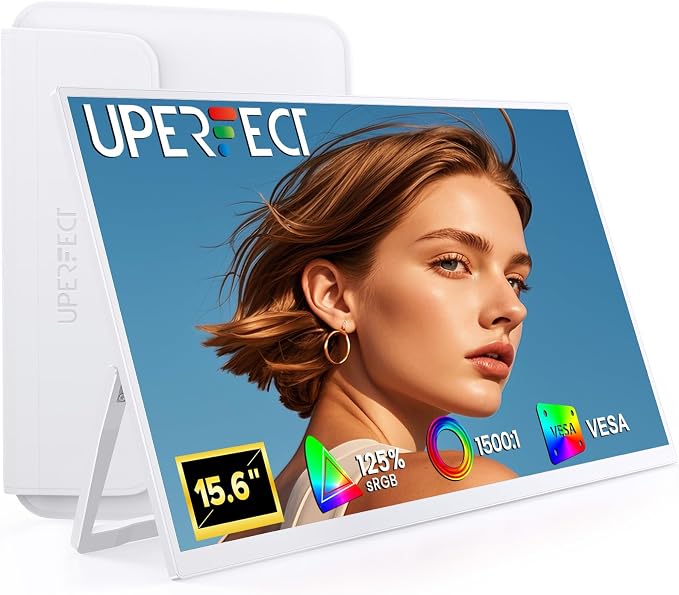 UPERFECT Portable Monitor 15.6", 125% sRGB 1080P Laptop Monitor (White) | Ultra-Slim Display, USB-C & MINI HDMI, 350 Nits, VESA & Case, Travel Small Second Screen for Computer, Mini PC, Game Consoles by UPERFECT