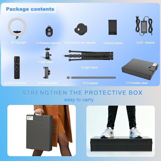 Ring Light 18" with Stand, 55w 6700K LED Light,63" Tripod,Multi-Angle Adjustable Phone Stand, for iPhone and Android Phones, CRI95, Suitable for YouTube, TikTok, Selfies (White, 18") - Image 7