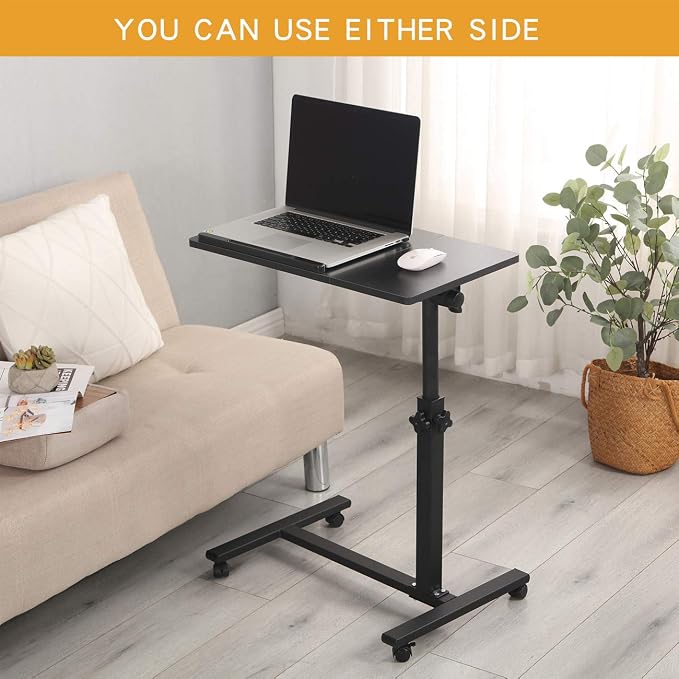 TigerDad Overbed Bedside Desk Mobile Rolling Laptop Stand Tilting Overbed Table with Wheels Height Adjustable Tray Table for Laptop Bed Sofa Side Table, Home & Hospital Use (Black) - Image 4