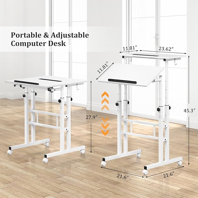 Enayplon Small Standing Desk with Wheels, Mobile Stand Up Desk, Portable Standing Table on Wheels for Walking Pad, Rolling Computer Desk Adjustable Height, Tall Table - Image 2