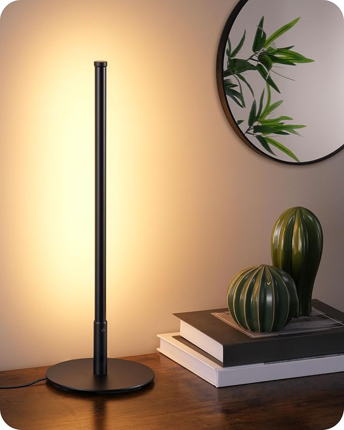 EDISHINE LED Table Lamps for Living Room, Modern Dimmable Desk Lamp, Black | 3 Color Temperature, Memory Function, Metal Finish, Skinny Modern Minimalist Style for Bedroom, Corner by EDISHINE
