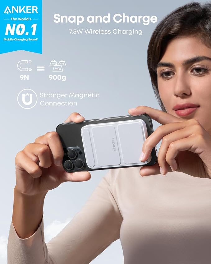 Anker 622 Magnetic Battery (MagGo), 5,000mAh Foldable Magnetic Wireless Portable Charger with Stand and USB-C Port (On The Side), Magsafe-Compatible for iPhone 16/15/14/13 Series (Pack of 2) - Image 2