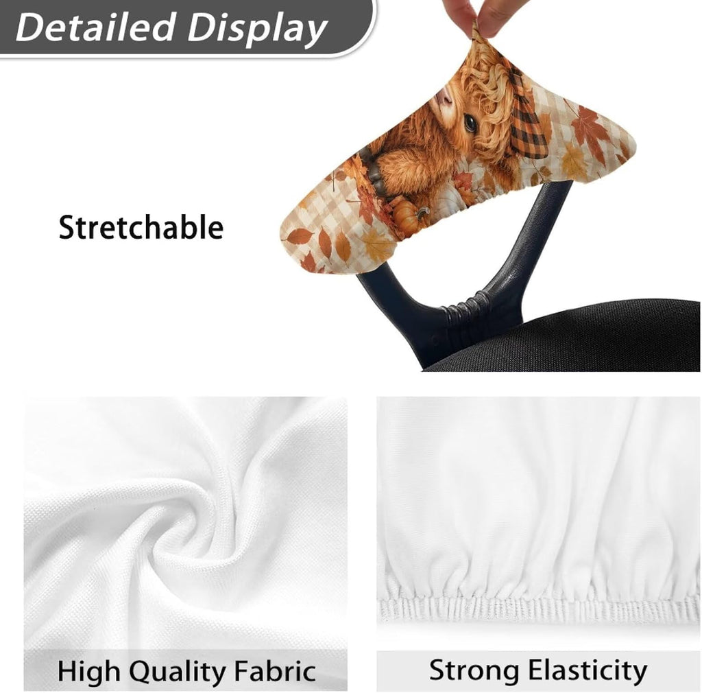 Highland Cow Print Office Chair Arm Rest Slipcover Sets of 2 Highland Cow Pumpkin Maple Leaf Printed Soft Stretchy Gaming Chair Armrest Covers Universal Fits Rotating Desk Gaming Chairs - Image 5
