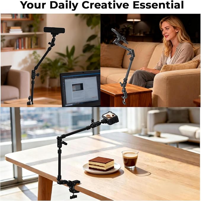 SmallRig 26" Magic Arm with Super Clamp, Overhead Phone Mount, Flexible Desk Camera Mount with 1/4" Screw and Cable Clip, Max Load 2.2lb, for iPhone, Action Camera, Video Light, Webcam, Mic - 5625 - Image 7