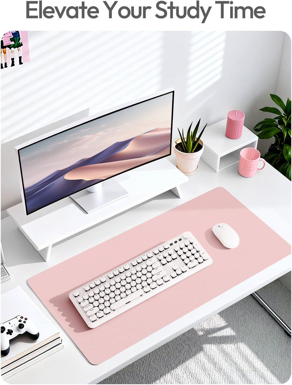 YSAGi Leather Desk Protector, Office Mat, Large Mouse Mat, Non-Slip PU Leather Blotter, Laptop Desk Mat, Waterproof Writing Pad for Office and Home(Light Pink, 63" x 24") - Image 7