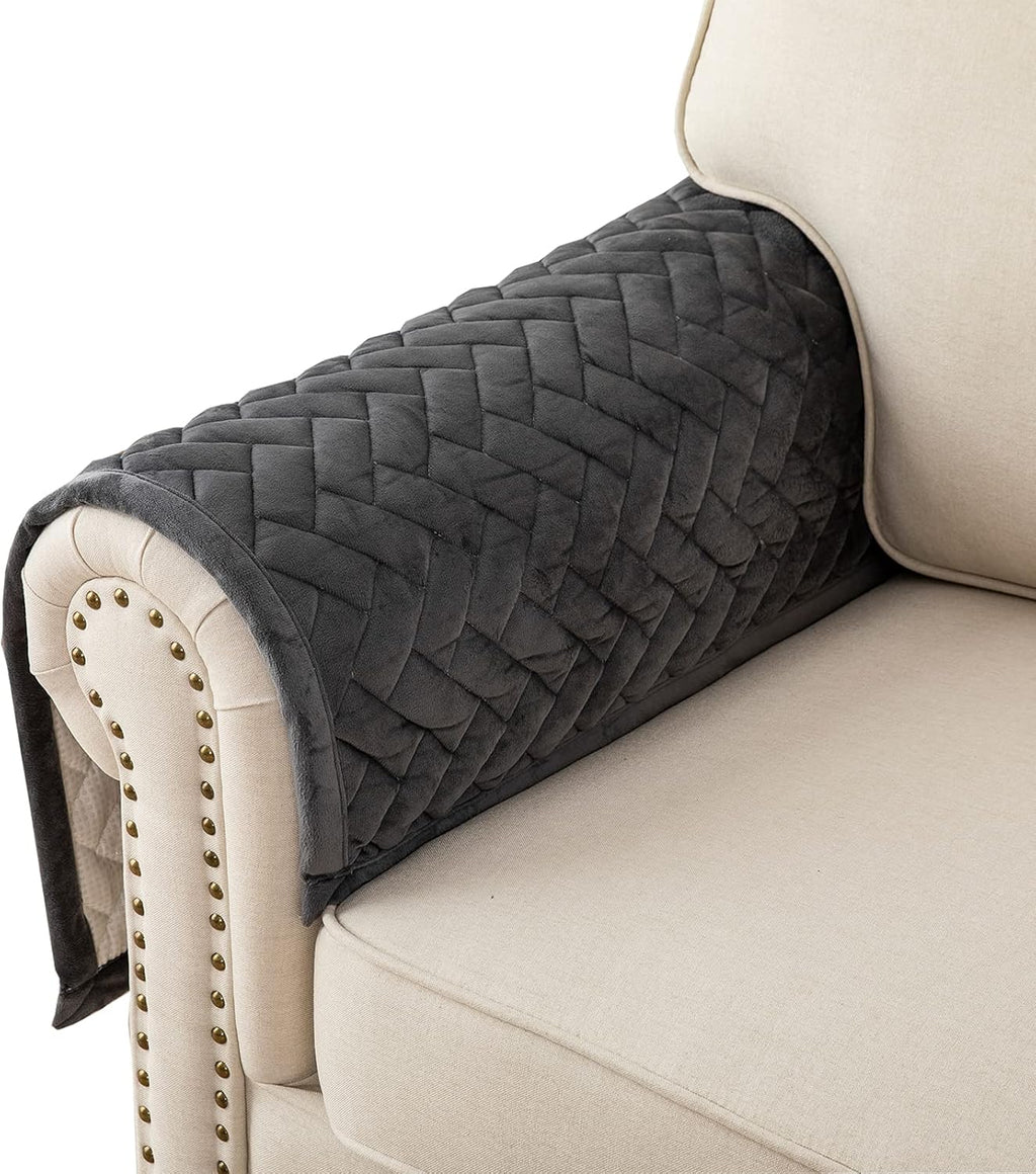 Velvet Couch Armrest Covers for Sofa,Dark Gray,1PC,28''x28'' by Eismodra