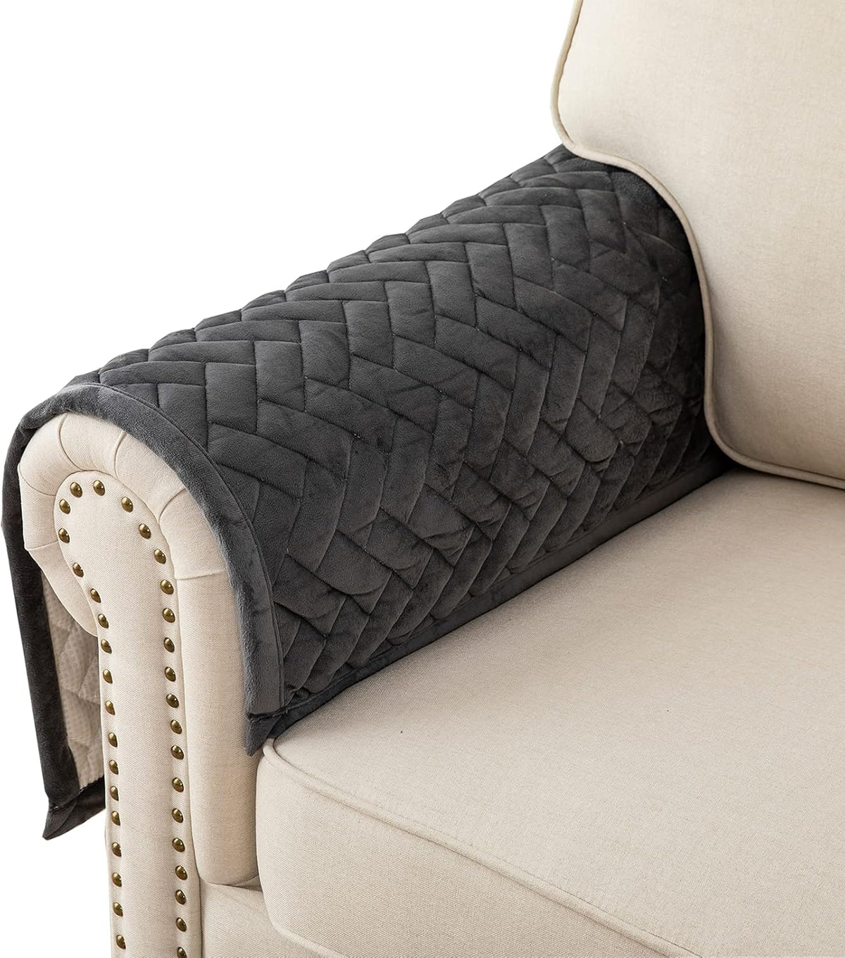 Velvet Couch Armrest Covers for Sofa,Dark Gray,1PC,28''x28'' by Eismodra