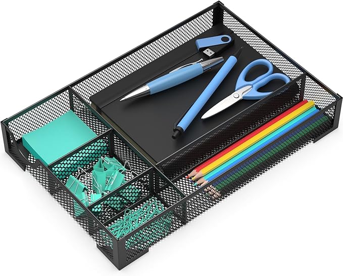 Desk Drawer Organizer, Office Desk Organizer Tray with 5 Dividers, Pen Pencil Drawer Organizer for Office Supplies, Desktop, Bathroom, Kitchen, Makeup, Vanity by ITAYVAN