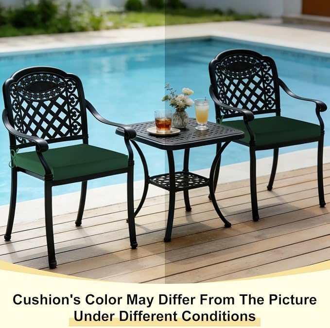 downluxe Waterproof Outdoor Chair Cushions for Patio Furniture, 24" x 24" x 4" Patio Chair Cushion with Adjustable Ties & Portable Handle, Outdoor Cushion with Removable Cover, Forest Green, 2 Pack - Image 8