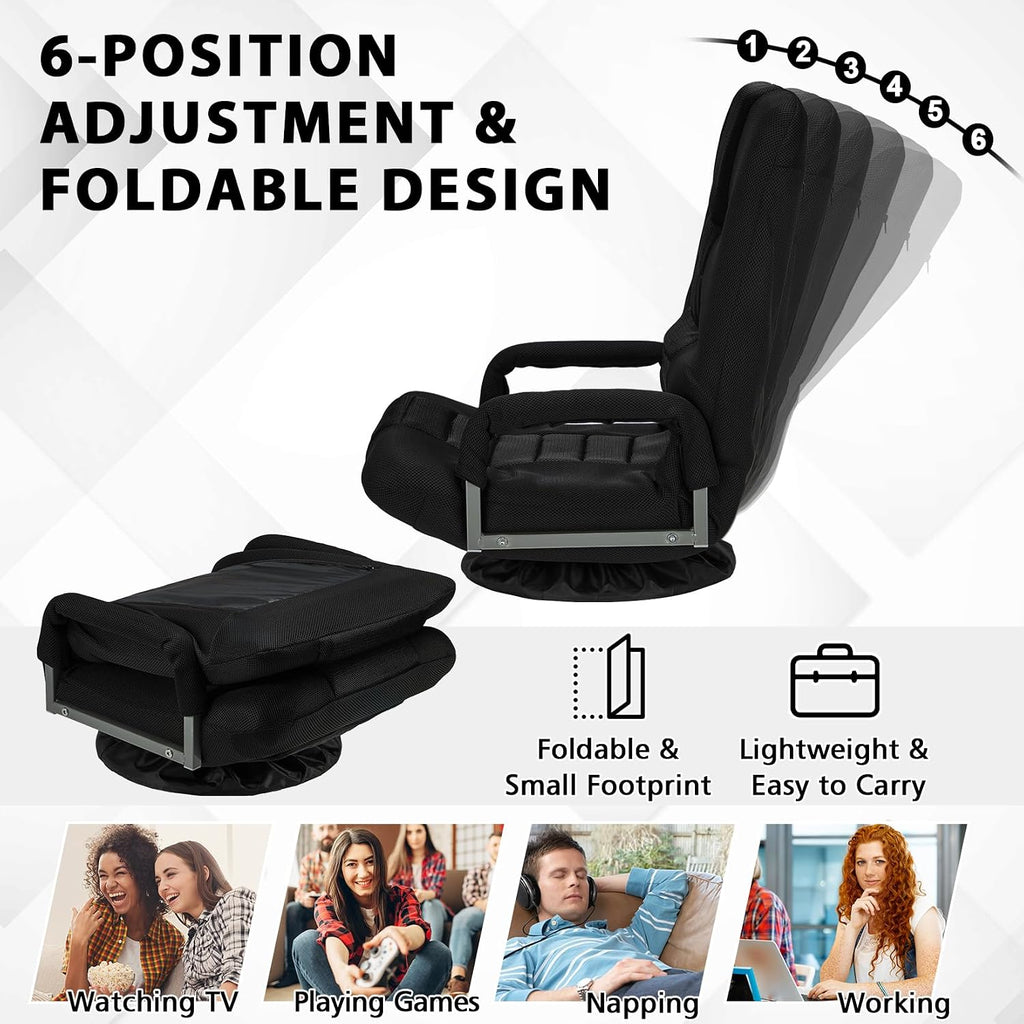 Swivel Gaming Chair Multipurpose Floor Gaming Chair for Gaming, TV, Reading w/6 Adjustable Postion Backrest, Armrest Lumbar Support & for Adults, Black - Image 5