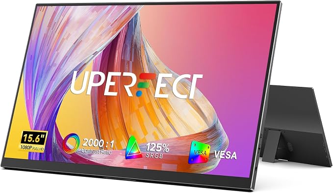 UPERFECT Portable Monitor, 15.6" 1080P Ultra-Slim IPS Display | 125% sRGB, USB-C & HDMI, Plug & Play, Built-In Stand, Dual Speakers, Portable Gaming Screen for Laptop & Console by UPERFECT