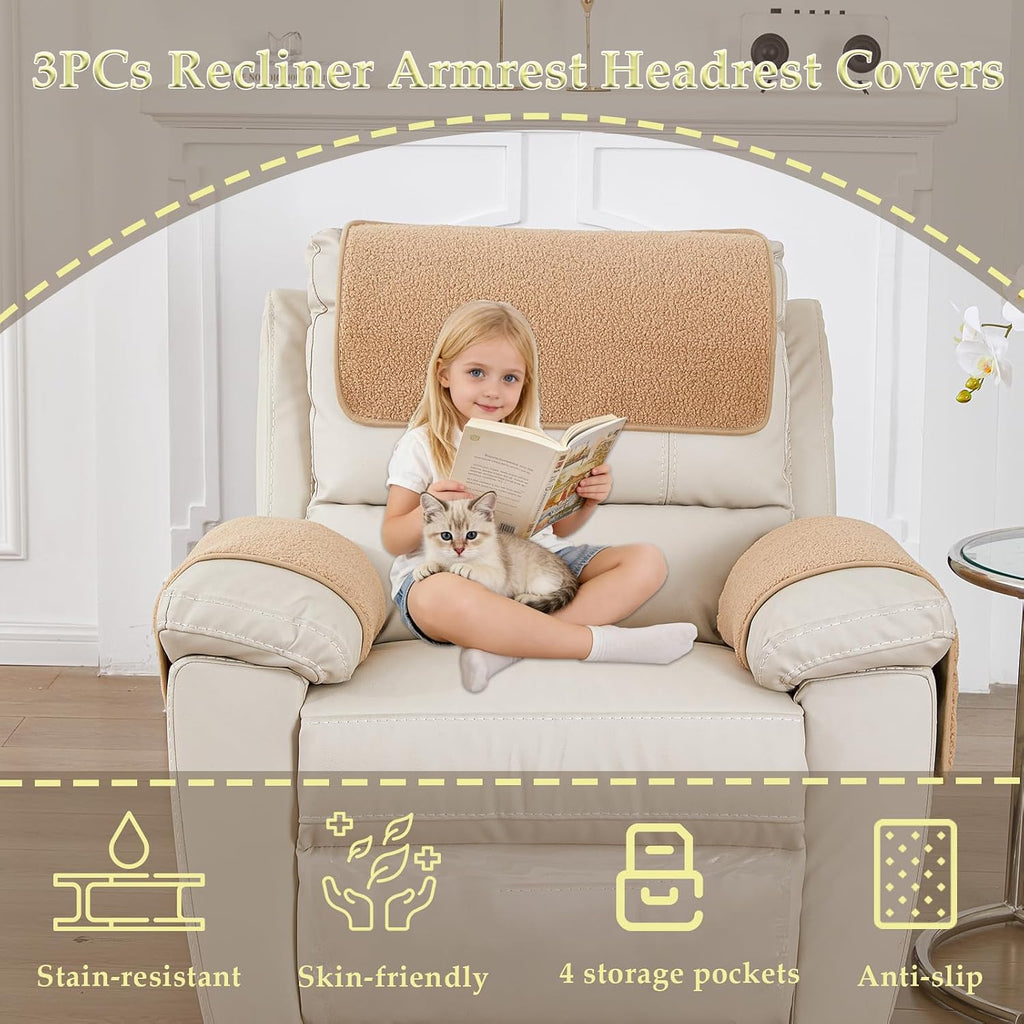 Armrest Covers for Recliner set of 3 Couch Arm Covers with Pockets for Sofa - Image 2