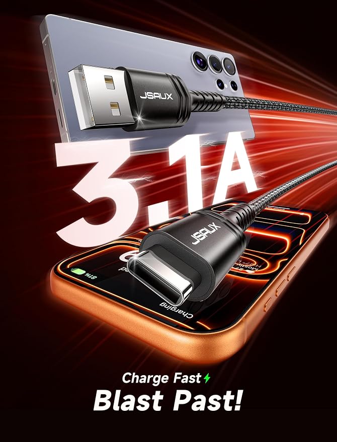 JSAUX USB to USB C Cable, USB C Cable for iPhone 17, 3-Pack (10+6.6+3.3FT) | USB Type C Charger Cord, Fast Charging for iPhone 17 16 Pro Max, Samsung Galaxy, iPad, Grey - Image 6