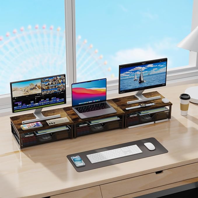 gianotter Computer Monitor Stand Riser with Drawer | Wood Desk Organizers and Accessories Desk Accessories & Workspace Desktop Organizers Storage for Printer Stand (Wood) - Image 6