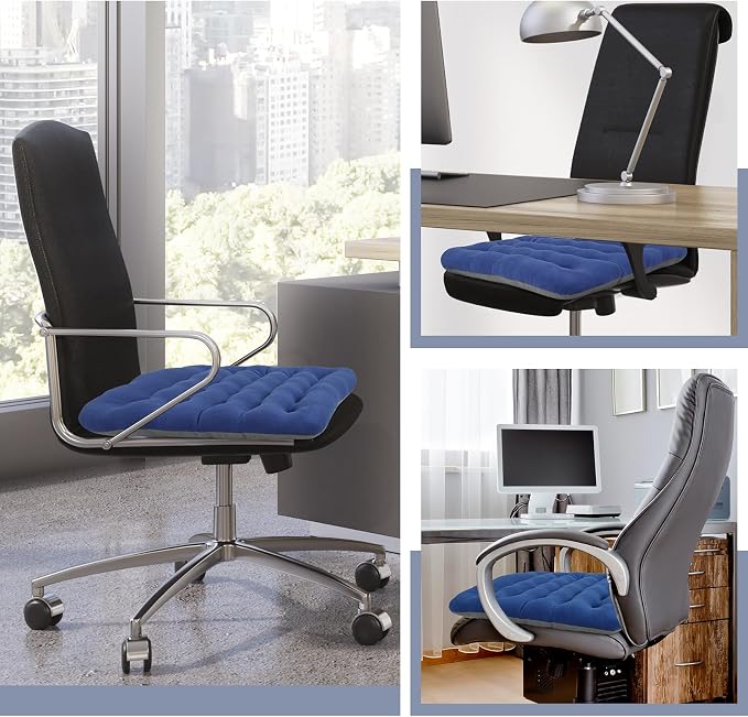 BUYUE Good Support Office Chair Cushion Padded, Soft Velvet Comfortable Non-Slip Seat Cushion for Computer Desk Kitchen Chair (1 Count, Blue) - Image 6
