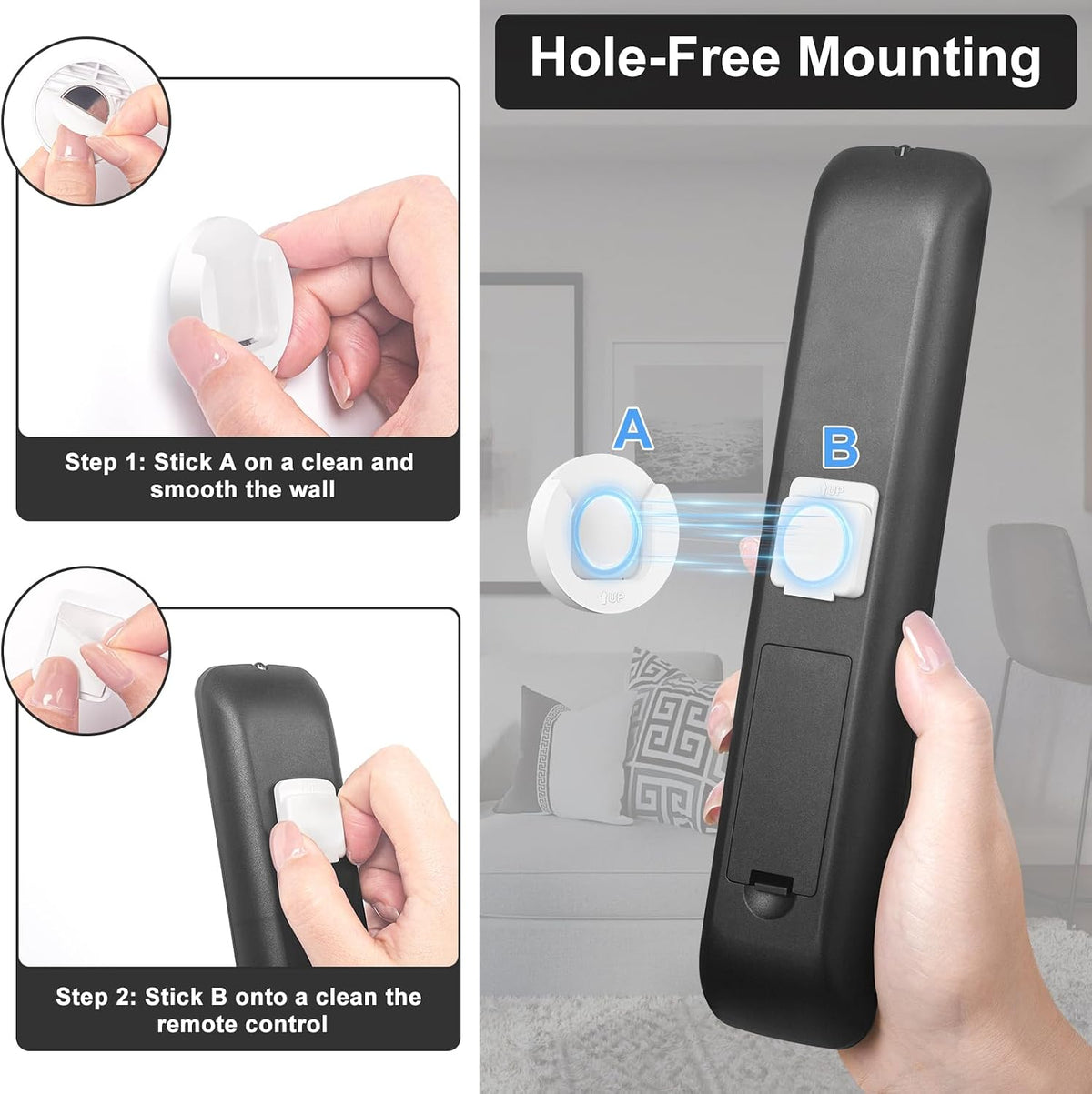 Magnetic Remote Control Holder Wall Mount, 4 Pack Upgrade Remote Control Organizers Storage Self-Adhesive TV Remote Control Caddy for Back of TV White - Image 5