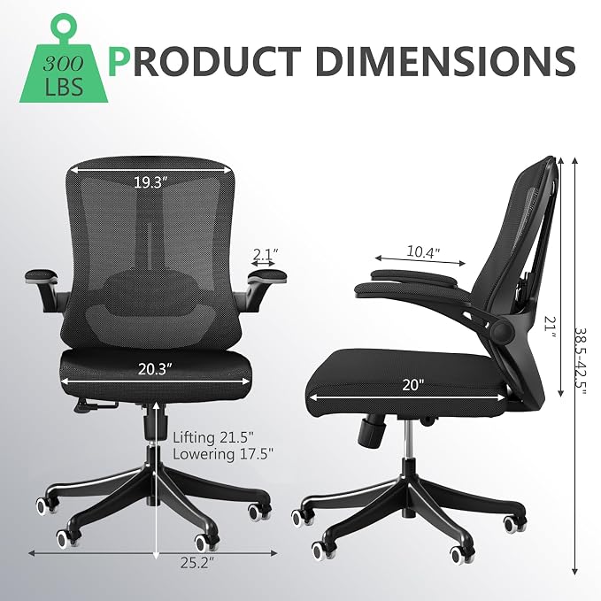 Ergonomic Office Desk Chair High Back Mesh Computer Chair Adjustable Chair | 360° Swivel Adjustable Lumbar Support & Flip-Up Armrests capacity 300 lbs capacity - Image 2