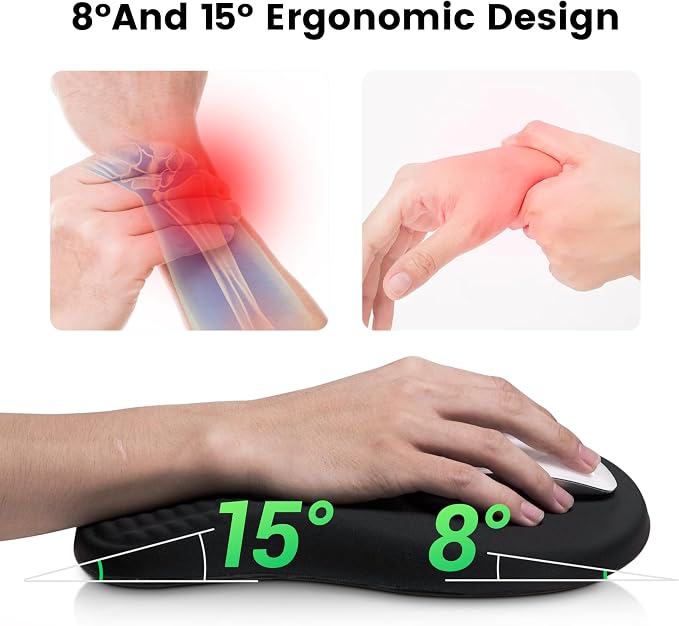 MEKASS Ergonomic Mouse Pad and Keyboard Wrist Rest Set, Super Soft Memory Foam Desk Wrist Support for Computer Keyboard, Non-Slip Arm Palm Rests Cushion for Typing Gaming Office Laptop Mac (Black) - Image 3