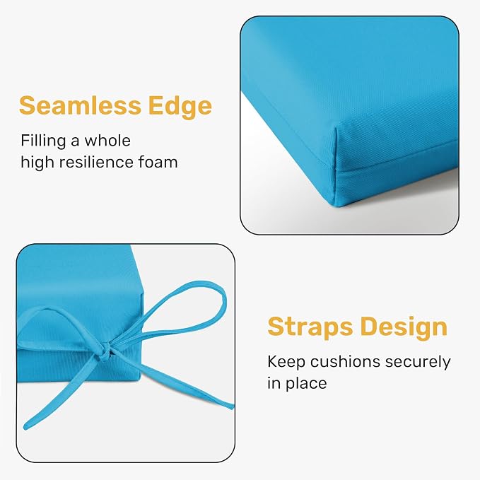 Outdoor Chair Cushions, Set of 4, 24"*24"*4", Water Resistant, Turquoise | High-Density Foam Patio Cushions with Ties, UV & Fade Resistant, Square Corner Seat Cushions for Outdoor Furniture - Image 4