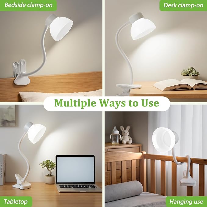 Desk Lamps for Home Office,Small LED Reading Lamp,5000K Eye-Care Desk Light | Clip On Desks Lamps for College Dorm, Kids Desk, Bed Headboard, Flexible Gooseneck, Compact Small Table Lamp - Image 7