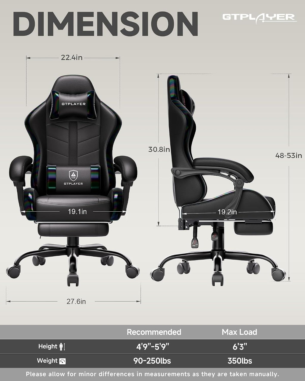 GTPLAYER Gaming Chair, Computer Game Chair for Adults, Iridescent Black - Image 3