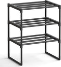 SONGMICS Shoe Rack, 3-Tier Shoe Organizer, Metal Storage Shelf | for Entryway, Upright or Upside Down, for 4-8 Pairs, Stackable, 11.8 x 16.7 x 21.5 Inches, Black ULSA003B01 by Unknown