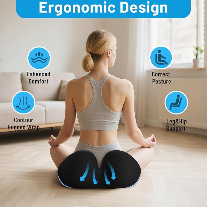 Memory Foam Seat Cushion, Ergonomic Office Chair Cushion for Long Sitting | Curved Tailbone Support Cushion for Car, Desk Chair and Wheelchair, Coccyx Comfort Pad with Breathable Cover, Black - Image 6