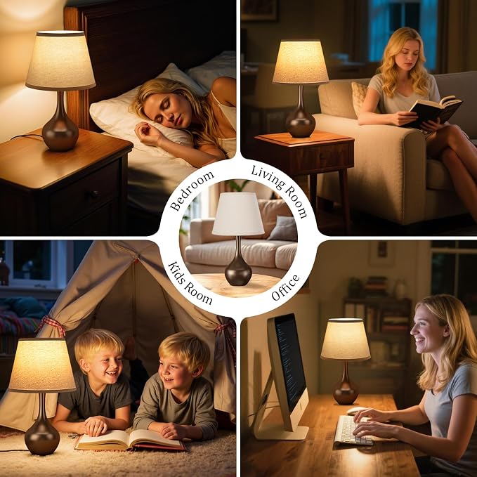 16.1" Touch Table Lamp for Nightstand, 3 Way Dimmable Small Bedroom Lamp | Touch Control, Bulb Included, Brown Bedside Lamps for Desk, Night Stands, Living Room, End Table, Corded - Image 6