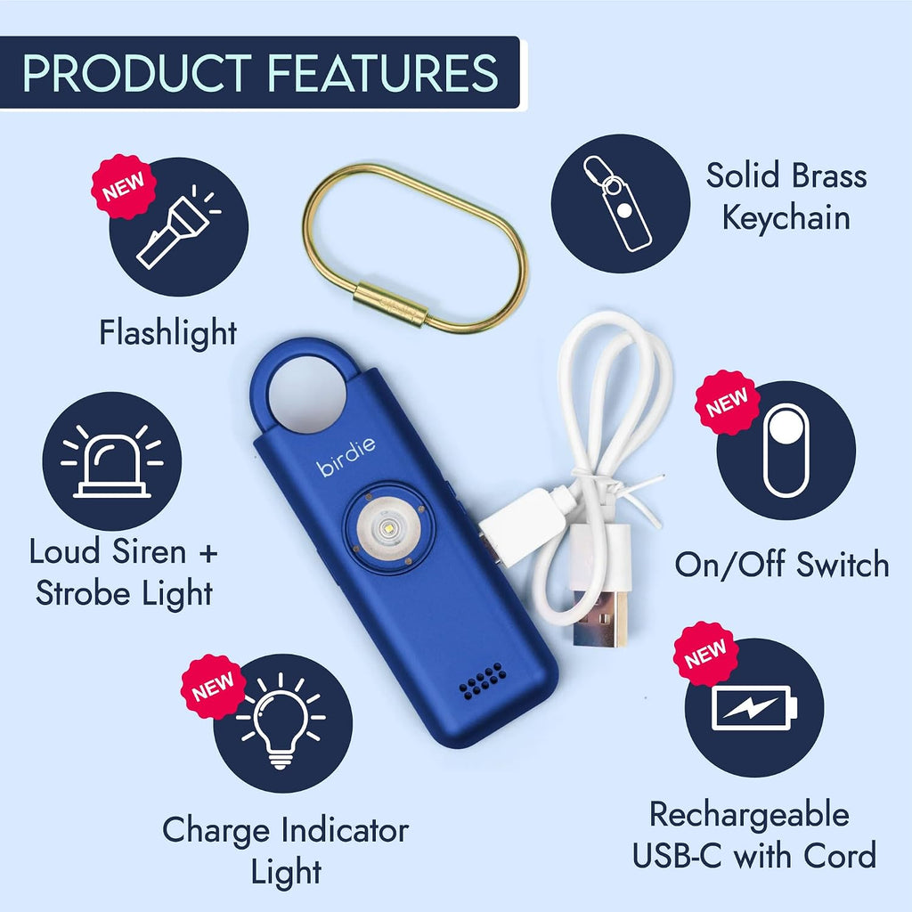 She’s Birdie 3.0 New Version – The Original Personal Safety Alarm for Women by Women–Loud Siren, Flash Light and Rechargeable Battery in a Variety of Colors (Metallic Indigo Blue) - Image 3