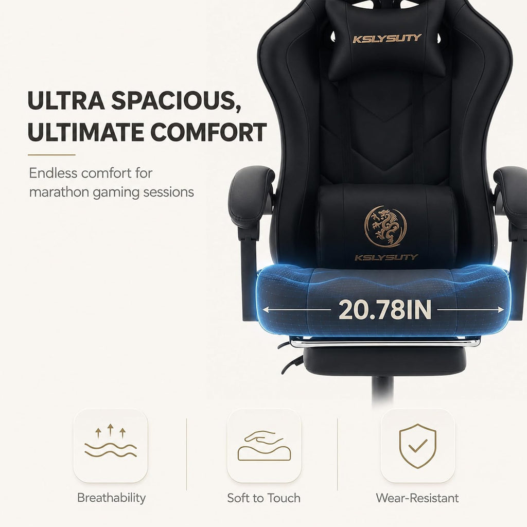 Office Desk Computer Gaming Chair for Adults, Ergonomic High Back Gamer Chair with Massage and Pocket Spring Cushion, Swivel Comfy Video Game Chairs with Footrest and Lumbar Support (Black) - Image 3